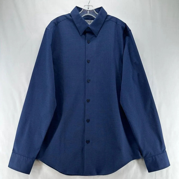 Calvin Klein Shirt Mens Size S Move 365 Graph Check Button Down Long Sleeve Blue - Picture 1 of 11
